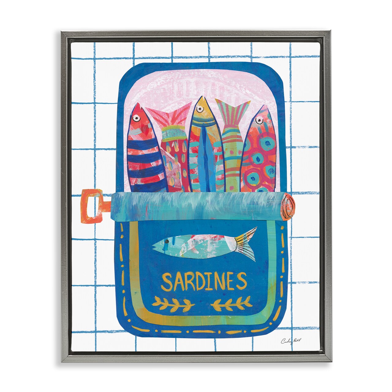 Stupell Industries Silly Sardines Blue Tin Floating Frame, design by Courtney Prahl
